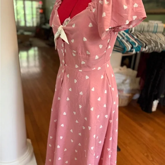 💕Unique vintage Pink Heart Print summer swing Dress m - Picture 5 of 9